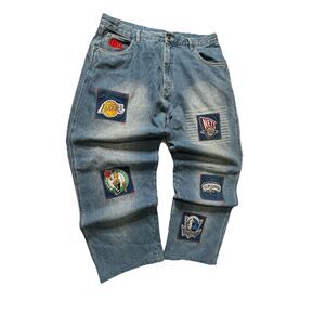 NBA Vintage 90s Y2K UNK  Mens Patches Baggy Wide Leg Distressed 39x30